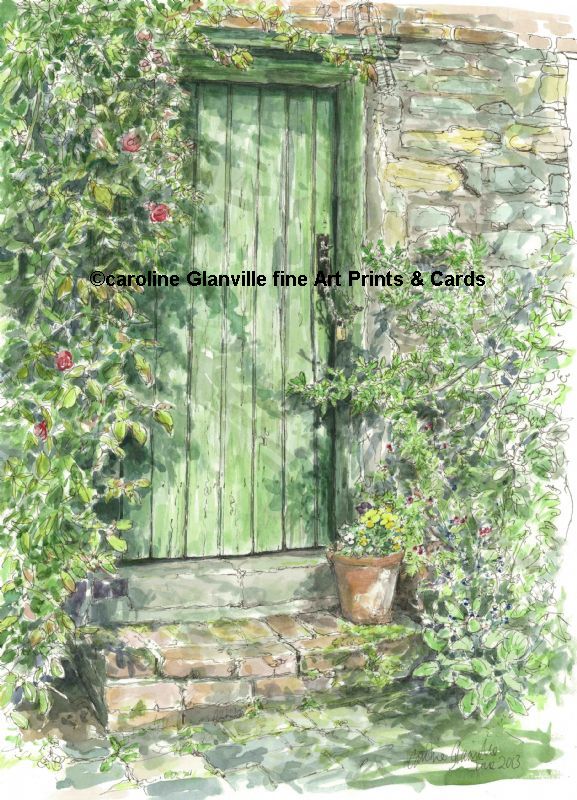 Wash house door, painting by Caroline Glanville